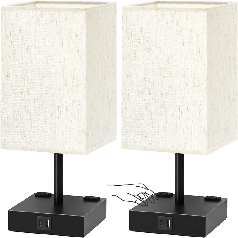 Ensemble de 2 lampes de table à contrôle tactile avec ports USB, Noir, Beige
