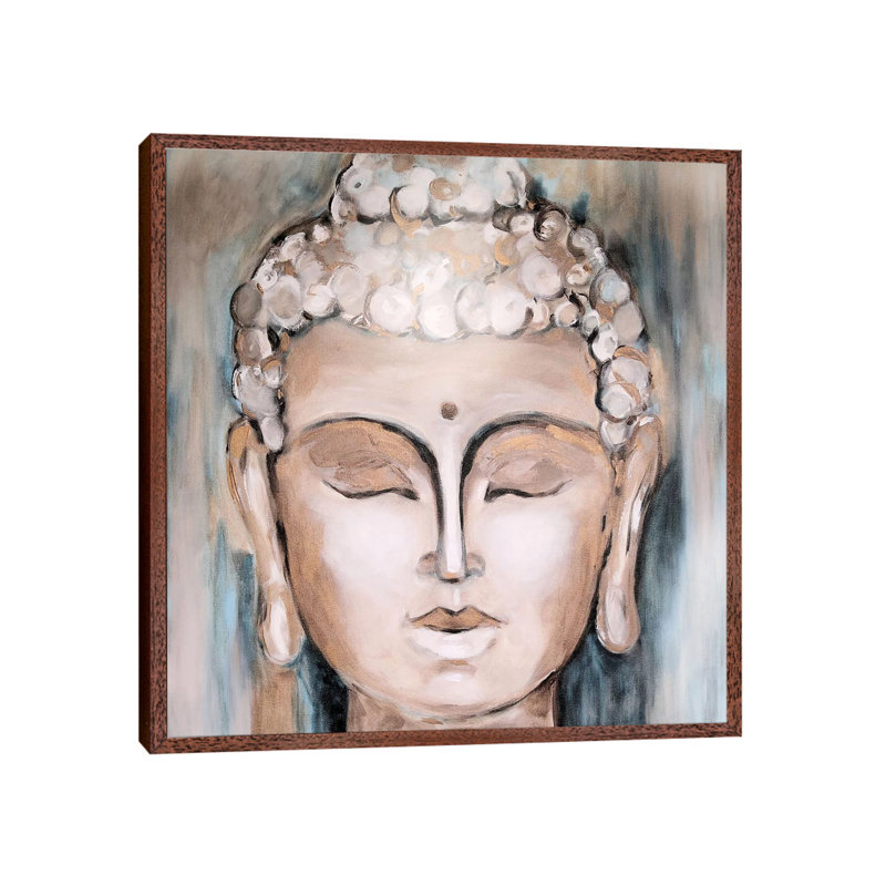 Buddha by Radiana Christova - Painting on Canvas, 45.72cm H x 45.72cm W x 3.81cm D, Classic Brown Wood Framed