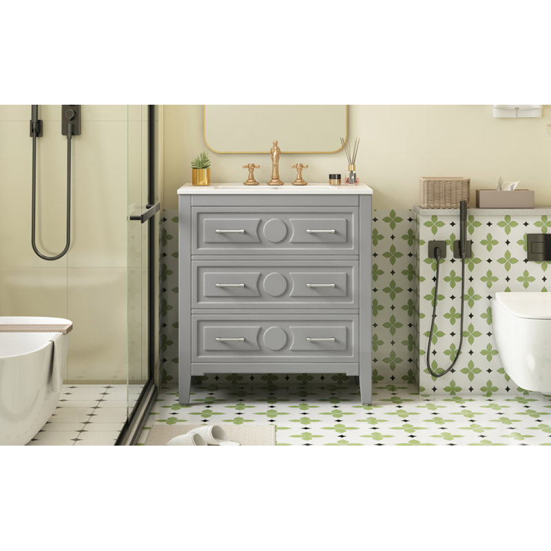 30" Bathroom Vanity with Ceramic Sink Combo