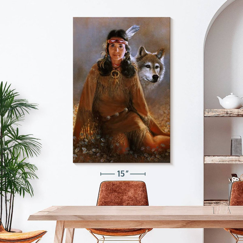 Femme amérindienne, peinture, H 48 po x l 32 po x P 1,25 po