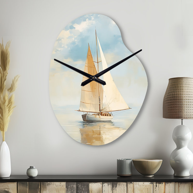 Voilier «Whispering Breezes I» - Horloge murale en forme de bateau, impression d'horloge asymétrique moderne, Grand