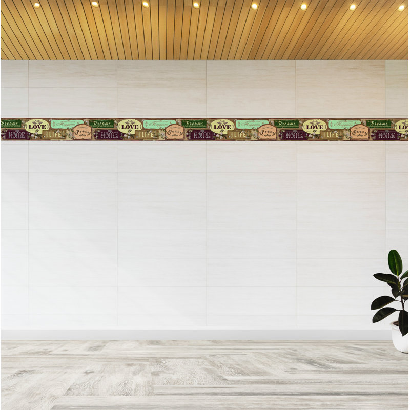 Bordure de papier peint autocollant rétro - beige, brun, vert, paix, amour, bonheur, bordure rétro, 15 pi X 7 po, auto-adhésif