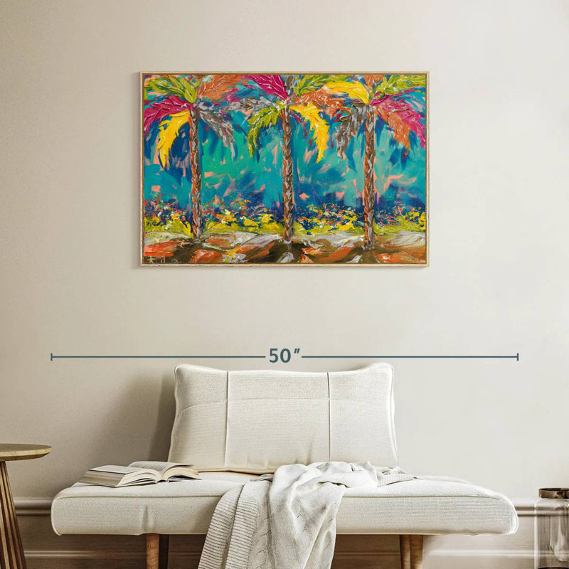 Palmiers d'été tropicaux, Cadre flottant en bois naturel, 37 po x 25 po