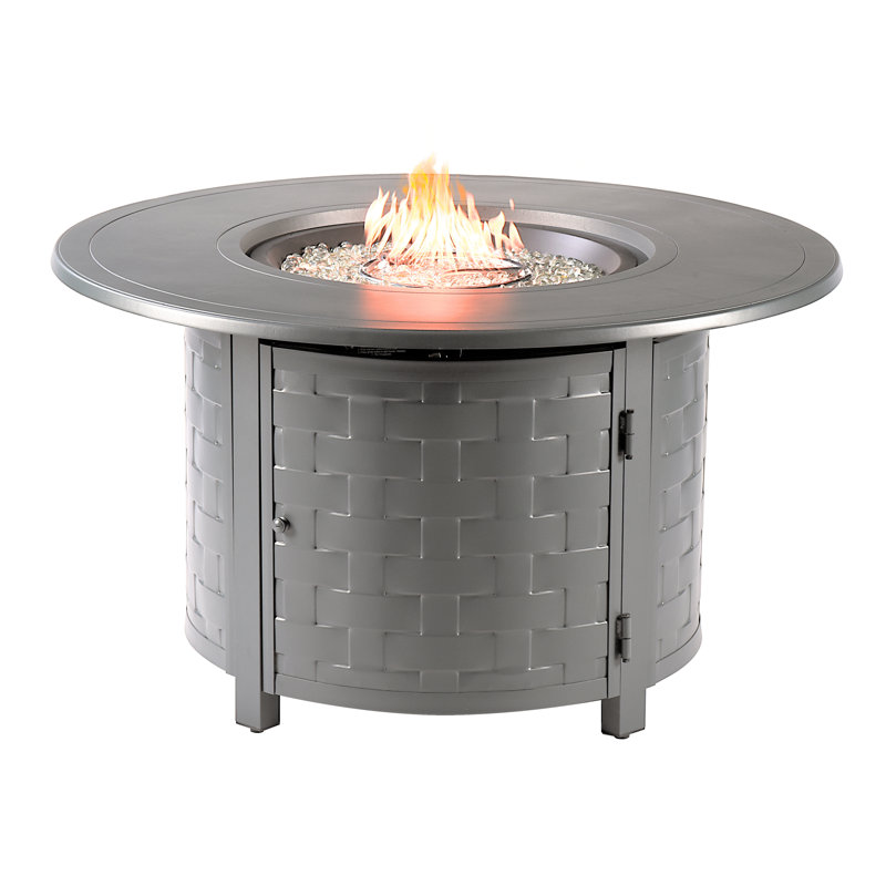 Avers Round Aluminum Propane Smokeless Fire Pit Table with Hidden Fuel Tank, Grey