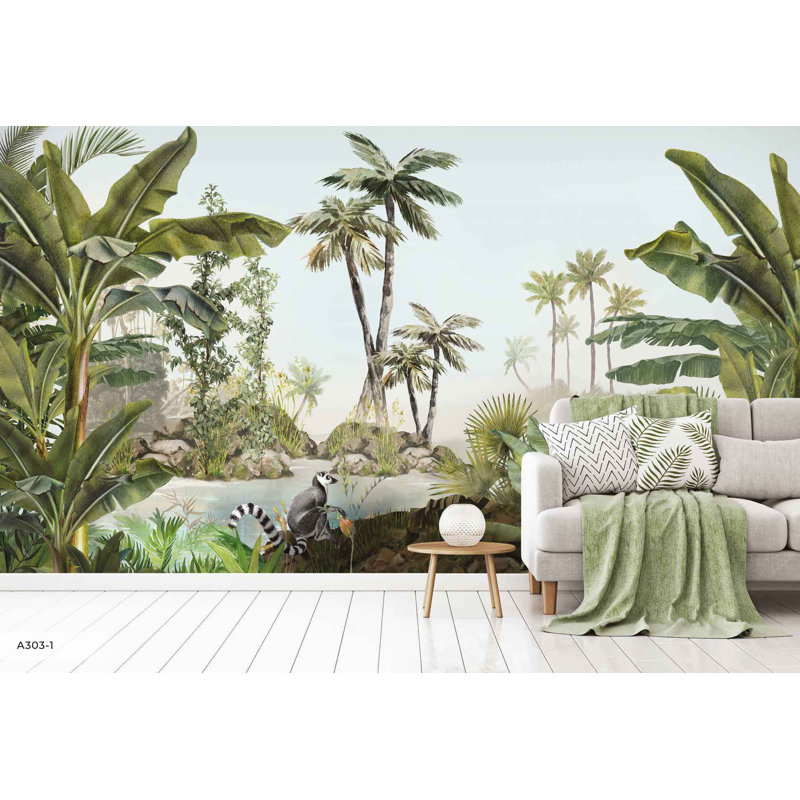 Murale de papier peint paradis tropical, L 792 po x l 122 po, Vert