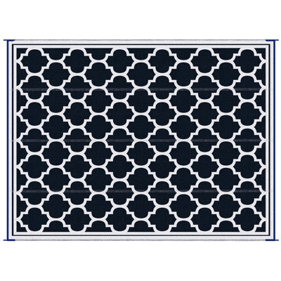 Tapis d'extérieur imperméable 9 pi x 12 pi, bleu et blanc. Camping réversible avec sac de transport pour véhicule récréatif Idéal pour se détendre dans la cour, sur la terrasse, au pique-nique ou à la plage. Facile à nettoyer et à entretenir. Le blanc rehausse votre style