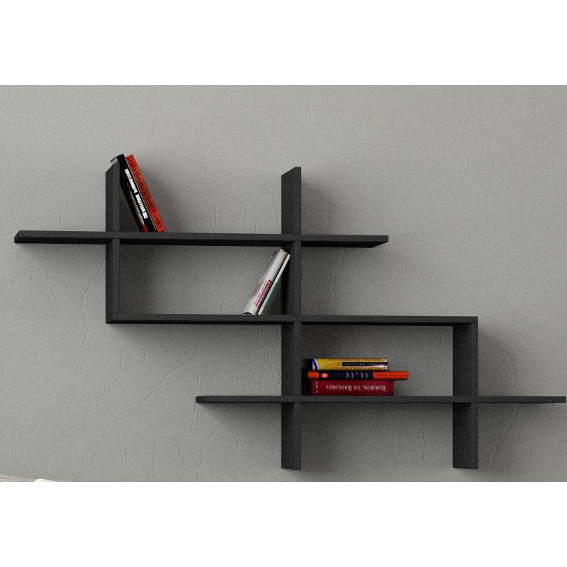 3 Tiers Wall Mounted Modern Bookcase Display Unit, Anthracite