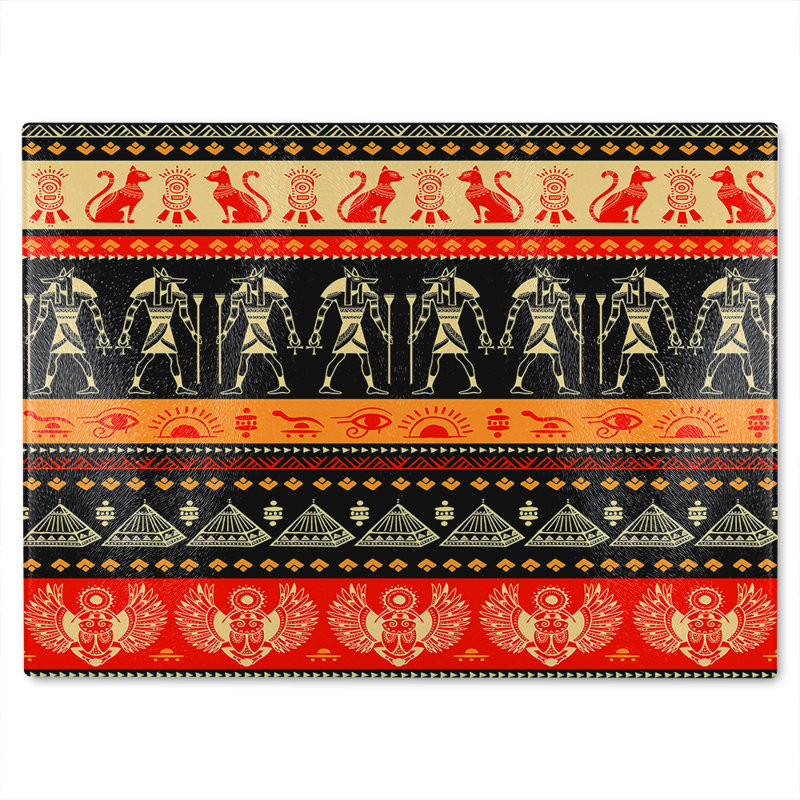 Egyptian Heiroglyphs In Glass Chopping Board, 40cm L x 28cm W