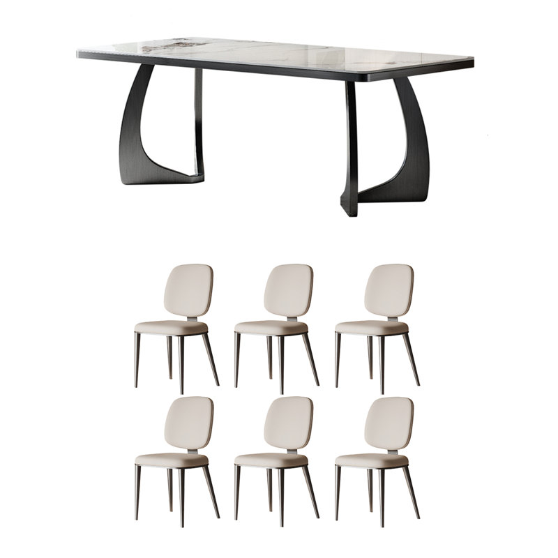 Modern simple rectangular rock slab table set, 29.52"H x 70.86"L x 35.43"W