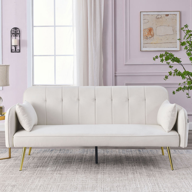 Accoudoir rond en velours 72,5 po Sritha, Velours beige