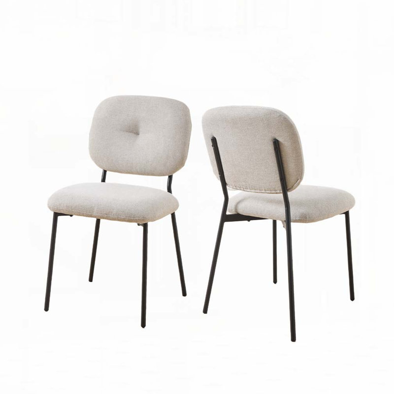 Chaises de salle à manger rembourrées, Noir, Blanc