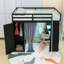 Lit mezzanine double avec poste de travail intégré, tablettes, garde-robe et lumières RVB-892946273