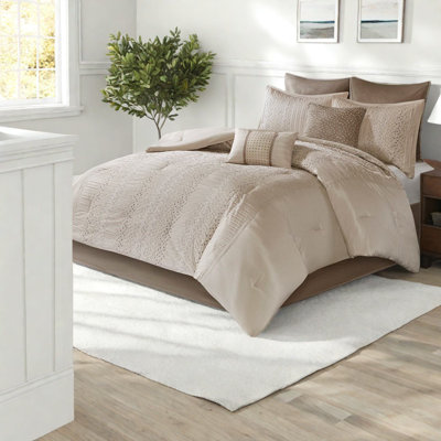 Elegant 8-piece Bedding Sets, Faux Silk Polyester, With Embroidered Details For Modern Bedroom
