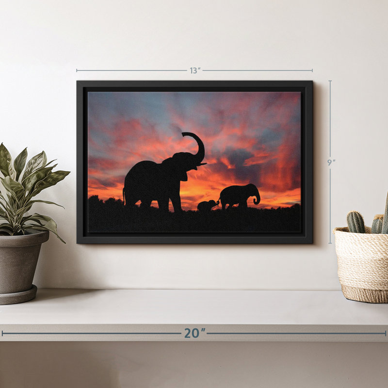 Elephant Silhouette Sunset Canvas Print, 9" H x 13" W