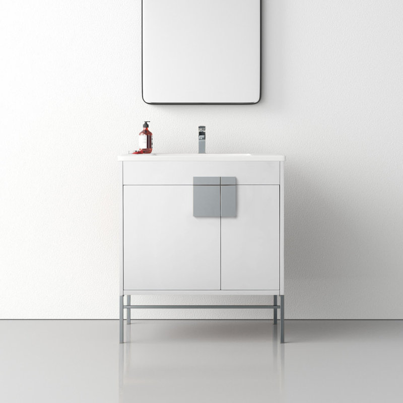 Maisie 30'' Single Bathroom Vanity with Ceramic Top, Matt White Paint, Polished Chrome