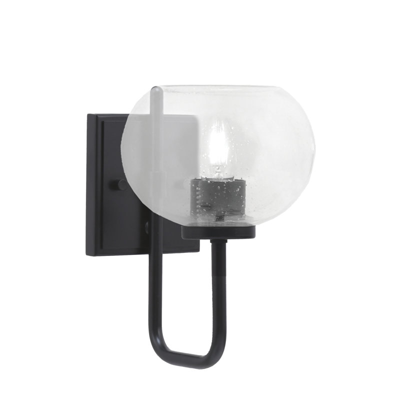 Amarmula 1 Light Wall Sconce, Matte Black Finish, 7" Clear Bubble Glass, Black