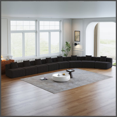 Quatre sièges courbés et quatre sièges simples, canapé modulaire incurvé Chenillle avec 8 coussins, canapé modulaire incurvé modulaire