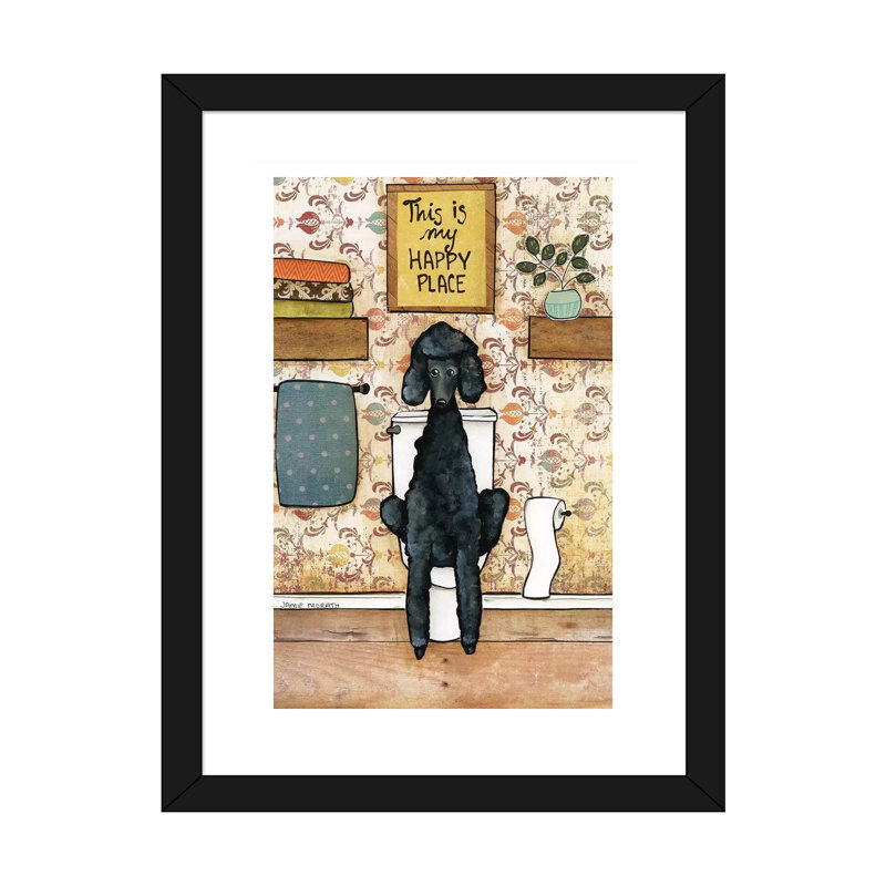 « Happy place Poodle » par Jamie Morath-impression, Papier encadré noir, H 24 po x l 16 po x P 1 po, Blanc
