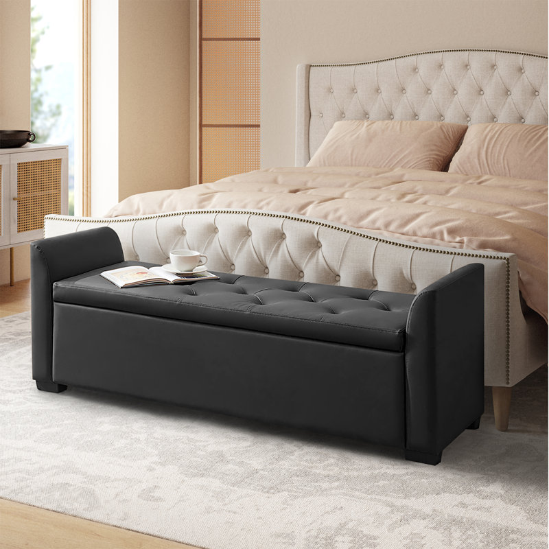 Stilla 57.75" W Tufted Storage Bench , Black