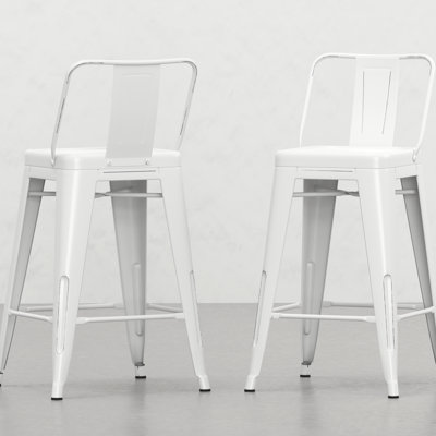 Tabouret 24 de 24 po de hauteur comptoir en métal 2 - blanc vieilli, design industriel contemporain avec confort et durabilité, structure stable avec pattes de 2 tabourets, dossier incurvé pour plus de confort,