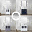 Meuble-lavabo double gris foncé mesurant 96 po X P 18,25, avec armoires latérales, comptoir en céramique blanche, structure en bois massif, fonction de fermeture en douceur, deux armoires et treize tiroirs pour