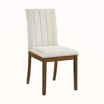 Contemporary Brown Finish Dining Chairs Set Of 2 Fabric Upholstery Seat And Back Wooden Kitchen Dinng Furniture