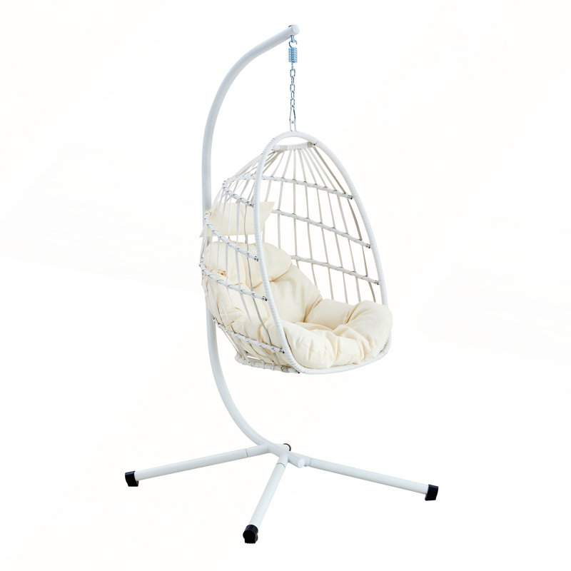 Chaise suspendue en fer robuste avec tissage en osier, Blanc