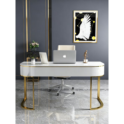 Bureau incurvé de style moderne avec tiroirs de rangement, convenant à un usage personnel