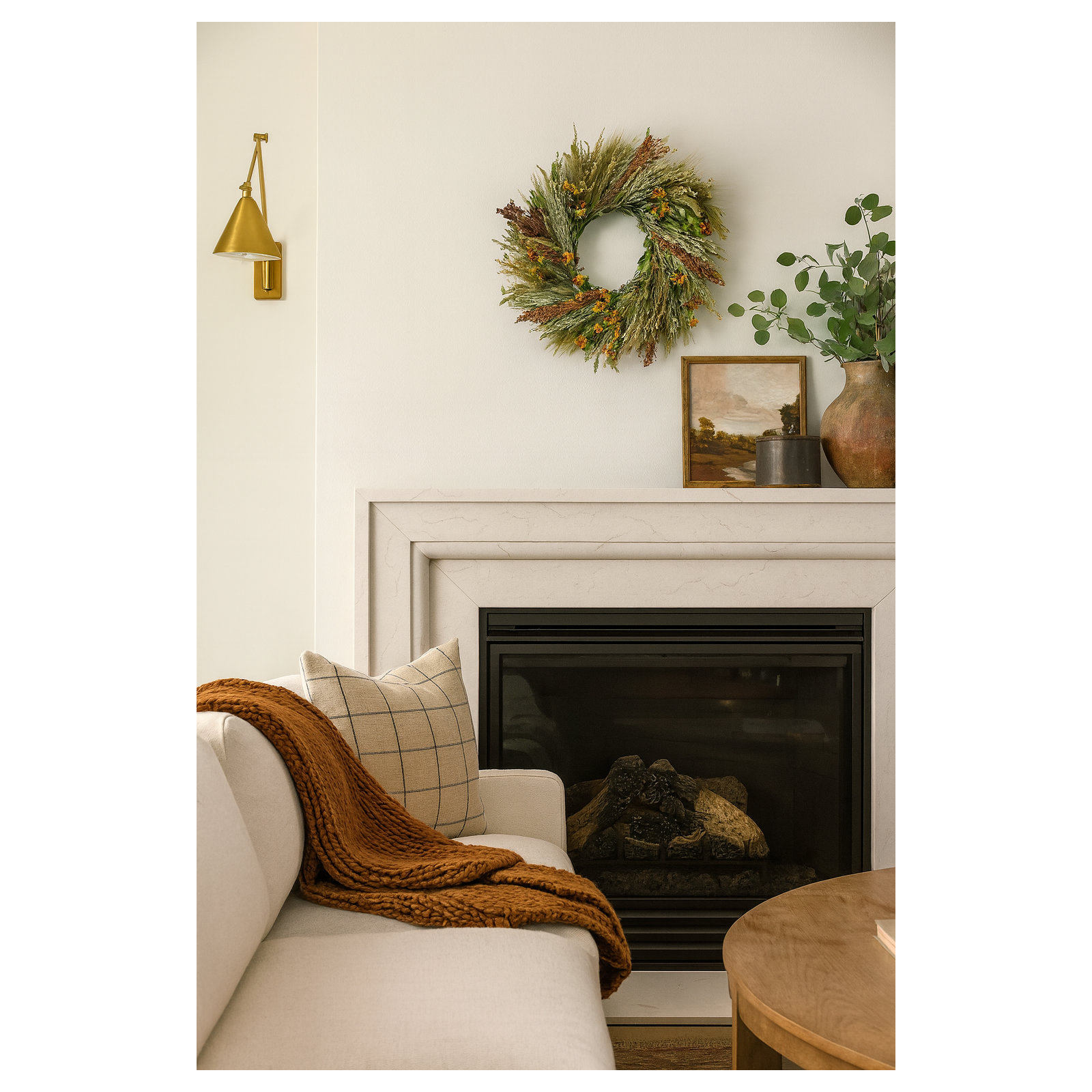 Dried Carnelian Spring Floral Wreath, 26" H x 26" W x 6" D