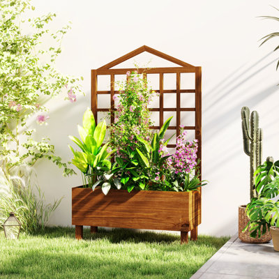Outsunny Wooden Planters with Trellis 90x43x150cm, Distressed Brown