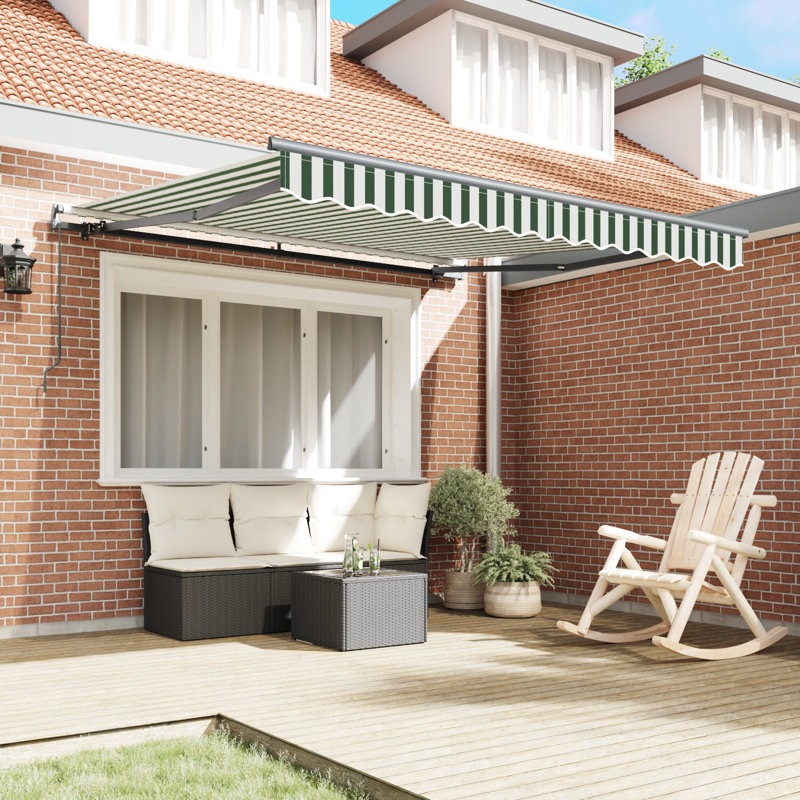 Retractable Awning, Green/White Striped, 350 cm W x 250 cm D