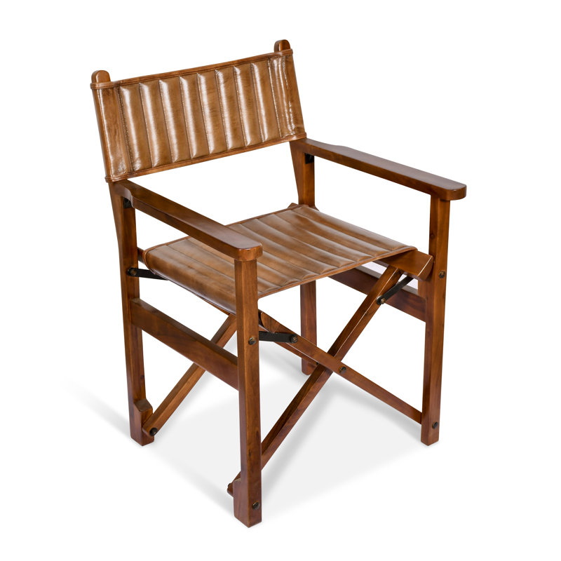47cm H Genuine Leather Upholstered Folding Dining Chair in Brown
