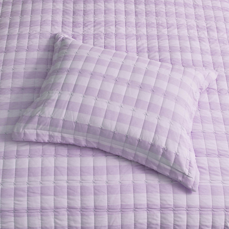 Ensemble de courtepointe surdimensionnée à carreaux brodés, Mauve, Courtepointe très grand et 2 très grandes taies 