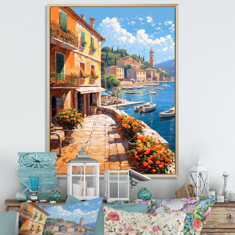 La Dolce, plage italienne I - art mural Italie, Cadre flottant érable, H 32 po x l 24 po x P 1 po