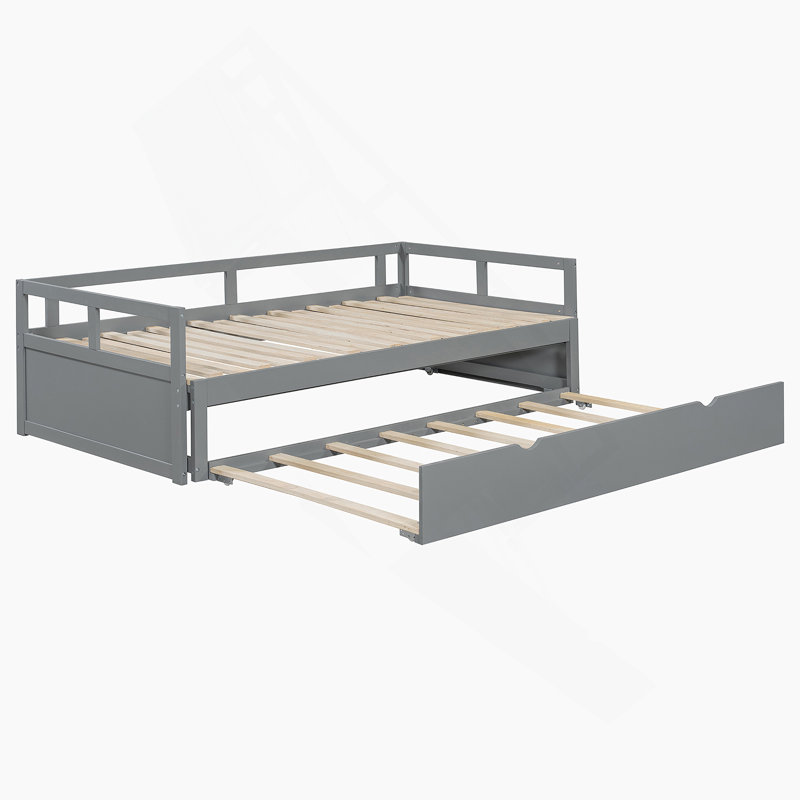 Extending Daybed With Trundle, Wooden Twin To King Design For Versatile Guest Accommodation And Space Efficiency, Gray