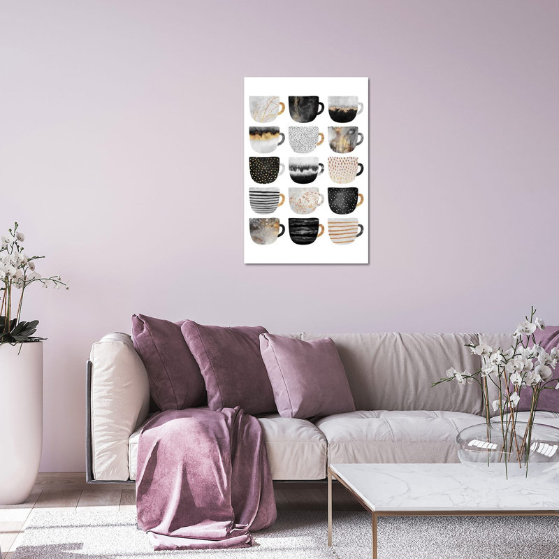 Jolies tasses à café III, impression sur verre acrylique, H 24 po x l 16 po x P 0,25 po