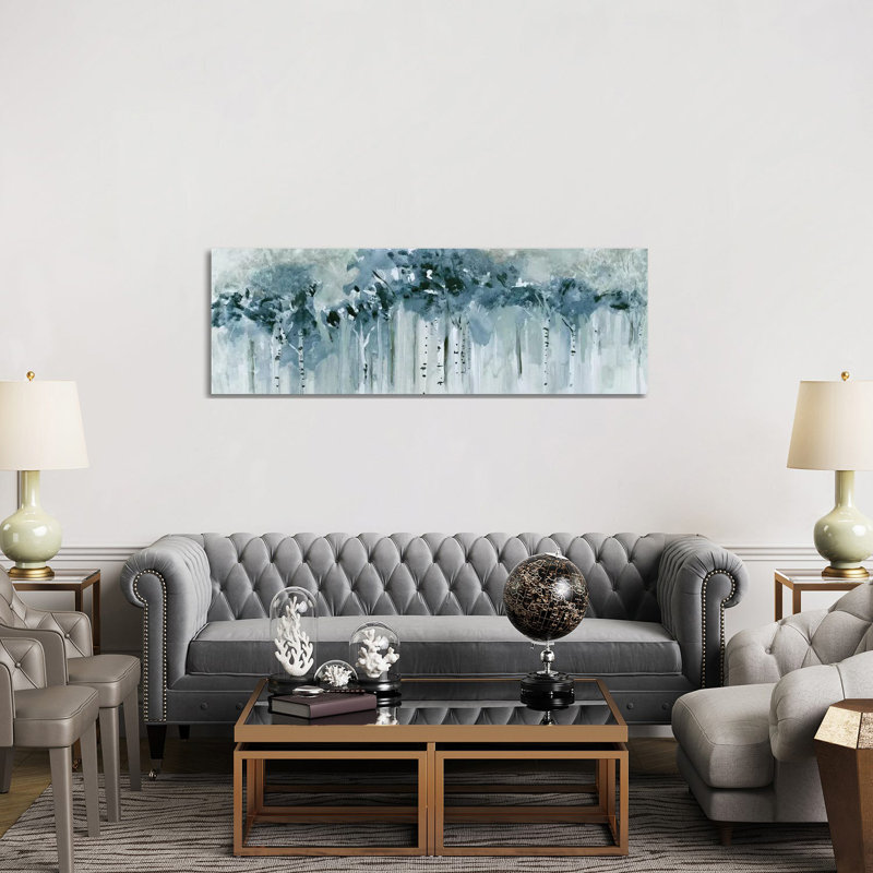 Blue Birch Morning by Susan Jill - Panoramic Painting on Canvas, 152.4 cm H x 50.8 cm W x 1.91 cm D, Wrapped Canvas