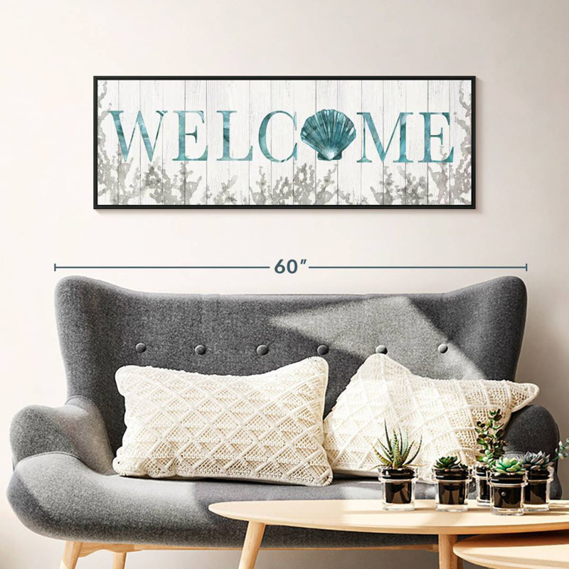 Plaque murale «Welcome Shell», 43 po x 15 po, Cadre flottant noir