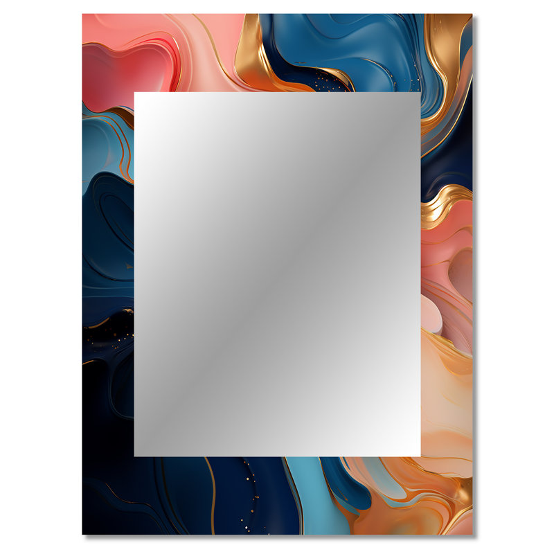 Pink And Gold Liquid Ink Abstraction III - Liquid Ink Unique Wall Mirror Decor, Modern Large Mirror, Printed Metal Art