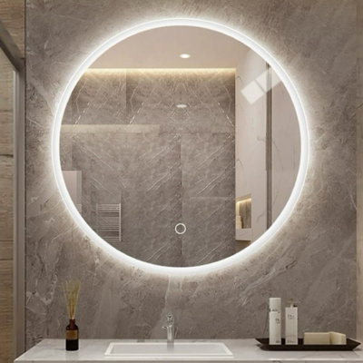 Miroir de salle de bain à DEL avec lumière, miroir de meuble-lavabo mural, antibuée, température de couleur réglable et fonction de gradation, convient aux miroirs de maquillage dans les chambres et les salles de bain