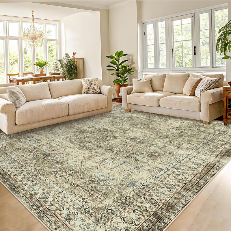 Floral Area Rug, Green, Rectangle 120 x 170 cm