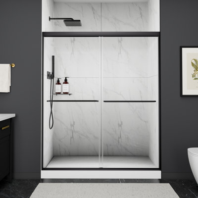 56-60"W X 70"H Double Sliding Framed Glass Shower Door  | 1/4"(6Mm) Clear SGCC Tempered Glass | Matte Black Aluminum Frame, Explosion-Resistant for Bathroom