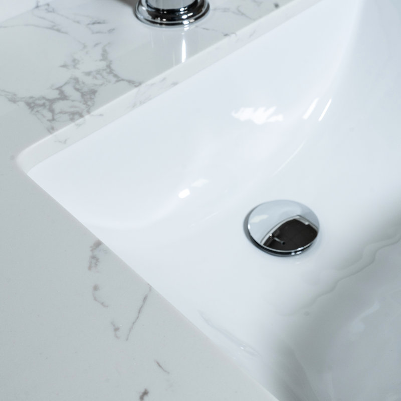 Comptoir de meuble-lavabo en pierre 31 po avec lavabo encastré en céramique - style classique et dosseret blanc