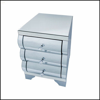 Table de chevet à miroir avec 3 tiroirs Baked, table de chevet en verre pour petits espaces, mobilier de chambre élégant et durable