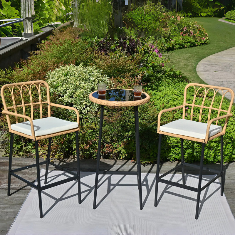3-Piece Outdoor PE Patio Wicker High Bar Set 