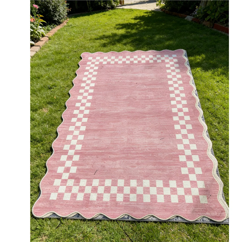 Scalloped Area Rugs Modern Bordered Accent Carpet,Non-Slip Floor Cover,Stain-Resistant Indoor Mat for Bedroom,Kitchen,Living Room