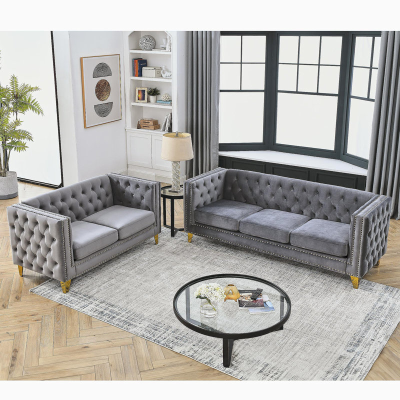 Canapé 3 places + 2 places. VELOUR GRIS