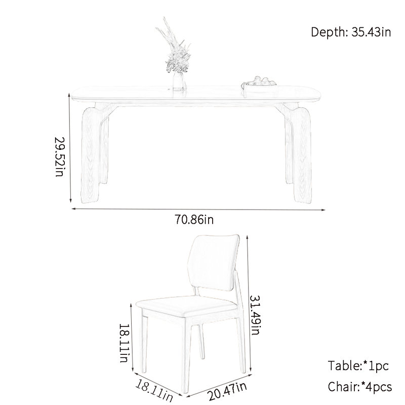 Ensemble de table à manger moderne et simple en bois massif, H 29,52 po x L 70,86 po x l 35,43 po
