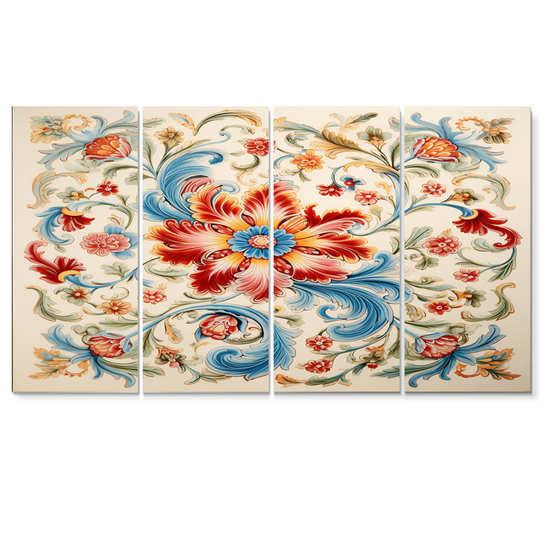 Carreaux de mosaïque floraux ornementaux I - tuile abstraite, art mural, 4 pièces, H 28 po x l 48 po