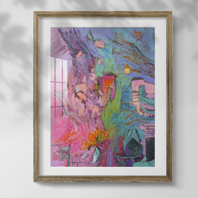 «My Pink House», reproduction encadrée, Papier avec cadre noyer, Blanc